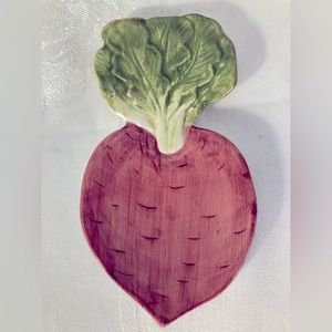 VTG Retro Radish Hand Painted Ceramic Serving Dish, Spoon Rest, Decor CLEAN MINT